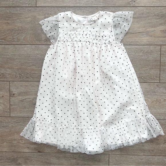 Crewcuts J. Crew Girls Tulle Party Holiday Dress Sz 8 Off White Black Polka Dots - Picture 2 of 10